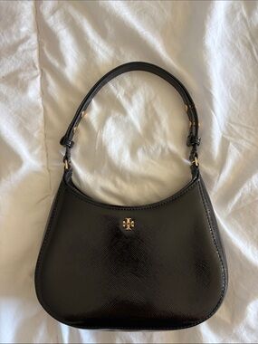 Tory Burch Black Patent Leather Shoulder Bag with Gold Logo